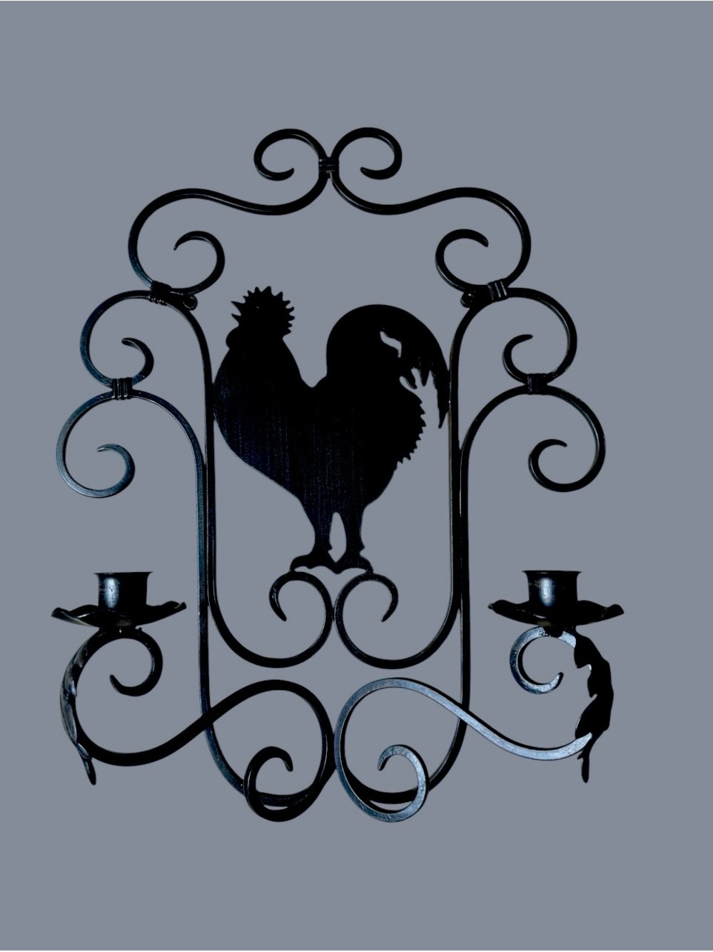 Vintage Black Metal Rooster Wall Sconce Candle Holder – French Country Farmhouse